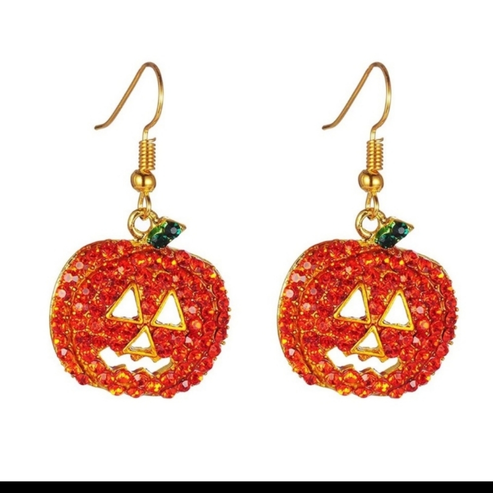 Jack O Latern Rhinestone Earrings - Picture 2 of 5